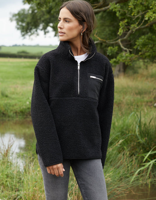 Women's Black Half Zip Borg Fleece